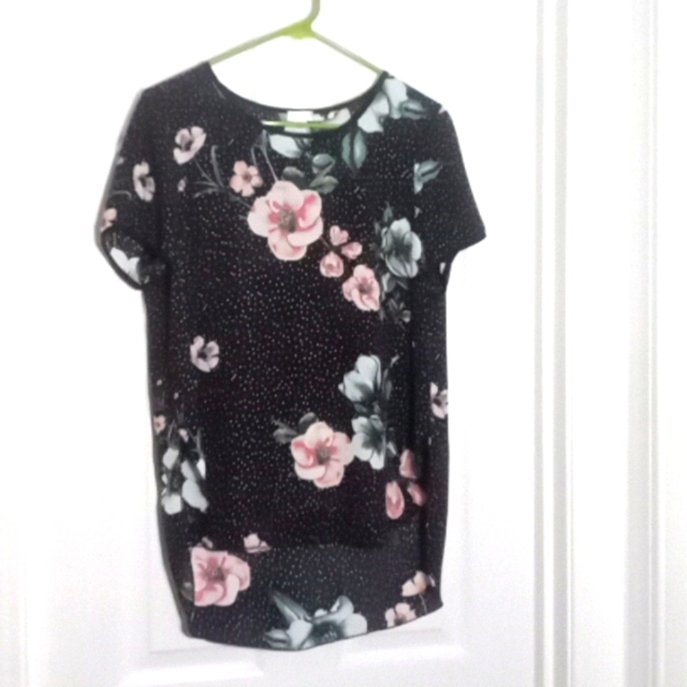 cap sleeve high-low Polka Dot Floral top Spense